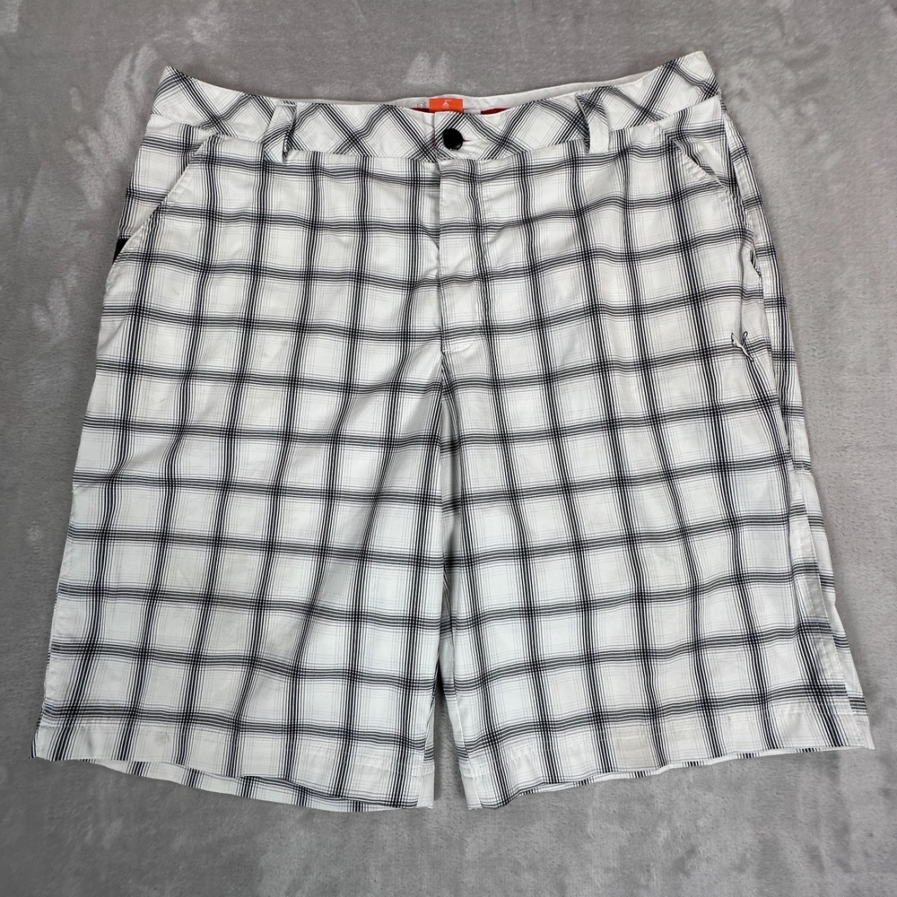 Puma Golf Shorts Mens 38 White Black Plaid Mid Rise Casual Summer Flat Front